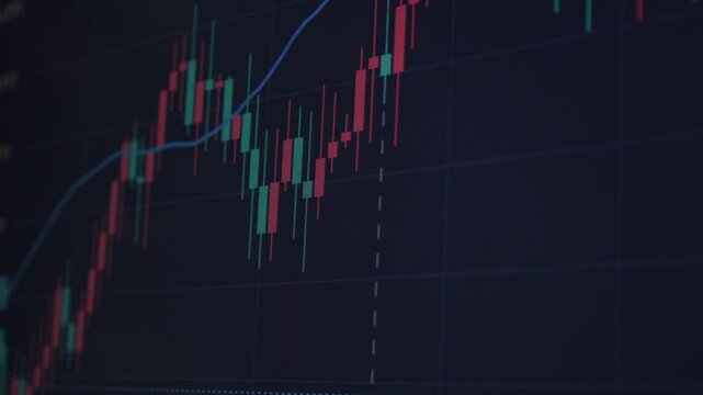 Look at price levels on a candlestick stock chart, an abstract candlestick chart on a monitor