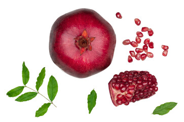 Pomegranate fruits isolated on a white background, top view