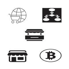 Set of 5 outline E- commerce and with floral sell, marketing silhouette editable vector isolated 
