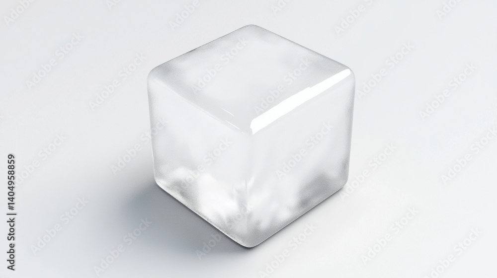 Poster a cube of ice with a shiny surface.