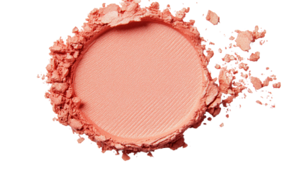 Cream blush stroke in bright coral tone, subtle shimmer texture, clean edge, isolated white background, top-view PNG 