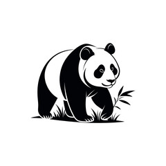 panda silhouette logo vector line art logo design