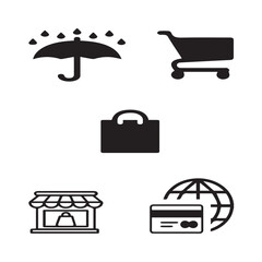 Set of 5 outline E- commerce and with floral sell, marketing silhouette editable vector isolated 
