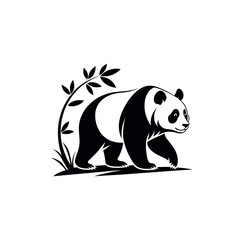 panda silhouette logo vector line art logo design