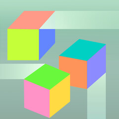 retro  colorful abstract background. playful cube design pattern , paper cut. product shelf