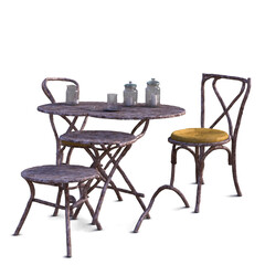 Bistro table with cozy details isolated on transparent background in 3D transparent background isolated png stock