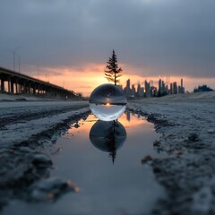 Lensball Sunrise Cityscape.