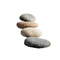 Fototapeta premium Collection of smooth pebbles arranged in a line on a Transparent background showcasing natural textures and colors, Pebbles isolated on PNG background