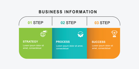 3 step infographic layout. modern design template information graphic. Banner presentation with icons and columns colorful