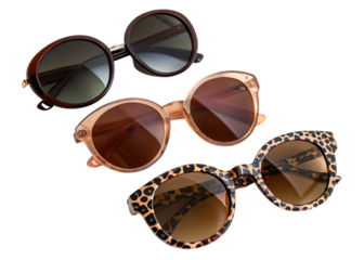 Trendy Sunglasses Set of Three Fashion Eyewear Isolated on White Background as Transparent. PNG. AI GENERATED