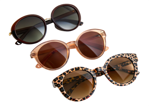 Trendy Sunglasses Set of Three Fashion Eyewear Isolated on White Background as Transparent. PNG. AI GENERATED