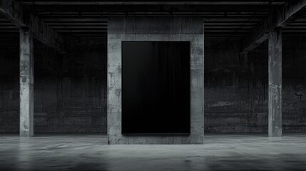 Fototapeta premium A black rectangle on a concrete wall.
