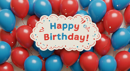 Red & Blue Balloon Birthday Bash: 3D Render AI Generated