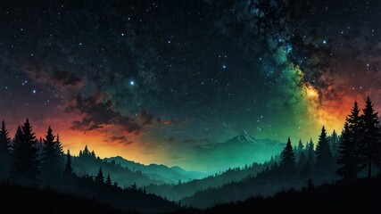 Fototapeta premium Celestial Nightscape: Mountains Under a Starry Sky