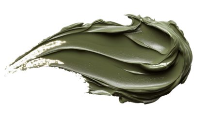 Organic clay mask smear in earthy green, smooth and thick creamy texture, isolated on white, hyper-detailed, PNG, skincare concept