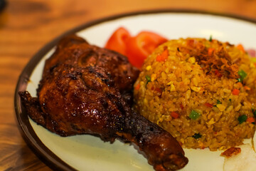 delicious fried rice and grilled chicken