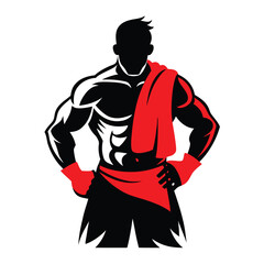realistic silhouette of a boxer with towel over shoulders vector Illustration