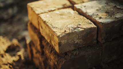 Mason laying bricks for a house foundation. Featuring bricklaying and construction