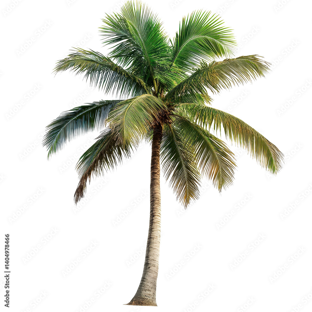 Poster lush palm tree standing tall against a clean white backdrop, image palm tree isolated on transparent