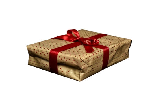 A gift-wrapping paper, with a red ribbon across the top and bott