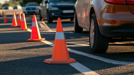 Driving practice license image featuring parallel parking skills with high-resolution detail.