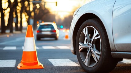 Image of a person practicing driving, focusing on steering in the early morning with a high-resolution effect.