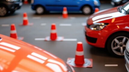 Aerial view of outdoor driving practice with a focus on training and birds-eye perspective.