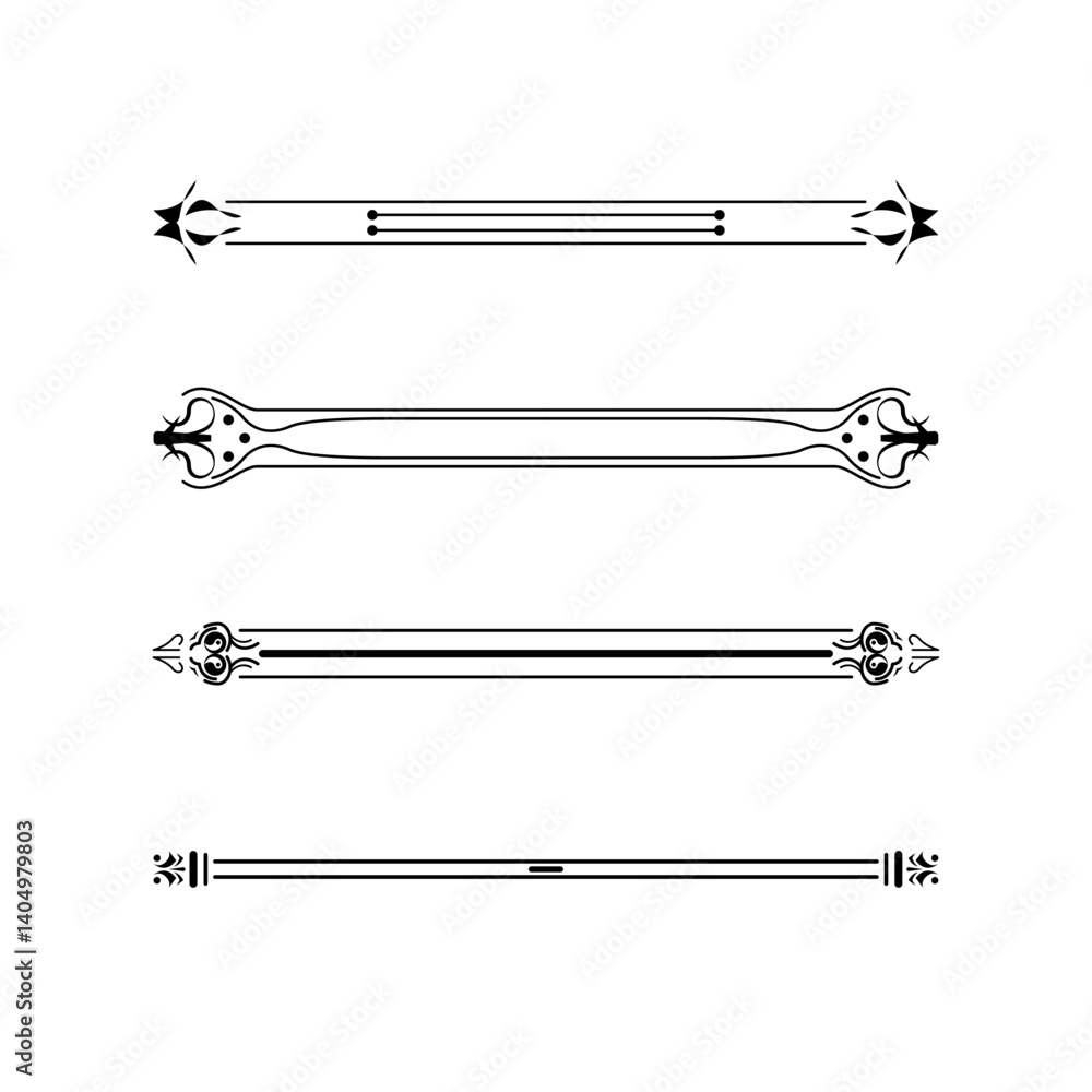 Poster set black simple line collection doodle border elements vector design style sketch isolated illustra