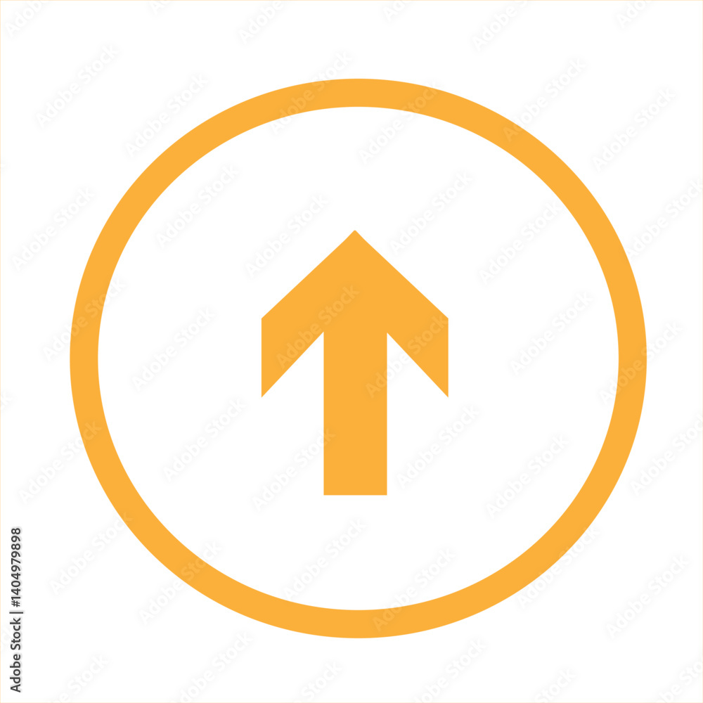 Poster yellow up arrow in a circle. minimalistic upward arrow in a circle. versatile directional symbol for