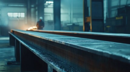 Metal fabricator cutting and shaping steel beams in a workshop. Featuring skill and precision