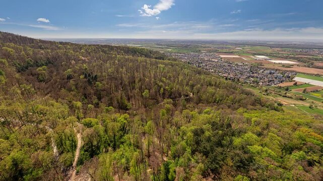 alsbach and zwingenberg, odenwald forest germany 360&deg; turn aerial