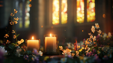 Candlelit Still Life: Warm Glow and Floral Accents