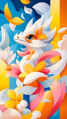 Obraz premium White Dragon Floral Fantasy Art.