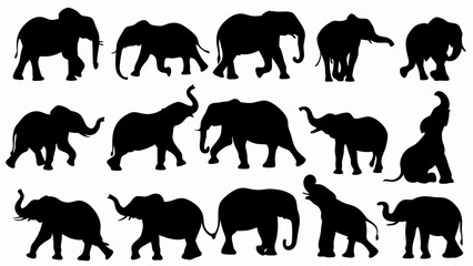 set of kangaroo silhouette vector