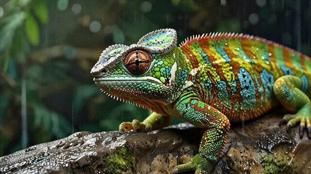 Colorful chameleon lizzard in nature background
