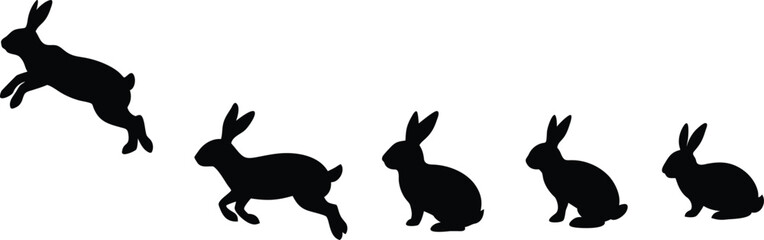 Set of Rabbit Silhouette Vector Illustrations &ndash; Jumping and Sitting Bunny in Motion