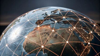 Digital Divide Inclusion globe connected by digital threads, showcasing global networks and technology