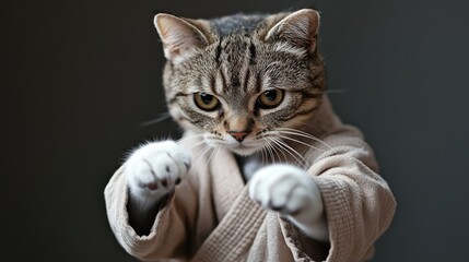 "Martial Arts Master Kitten: A Purr-fect Fighter!"
"The Kung Fu Kitty: A Feline with Moves!"
"Paws and Grace: The Cat Who Does Kung Fu!"
"Flexing Her Paws: The Kung Fu Cat's Story"
"Cats of Steel: The