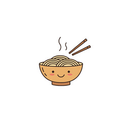 Cute cartoon bowl of noodles with chopsticks