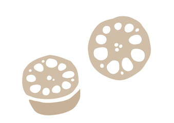 レトロな手描きの野菜のイラスト。れんこんのイラスト