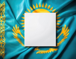 Blank canvas card on vibrant kazakhstan national flag background
