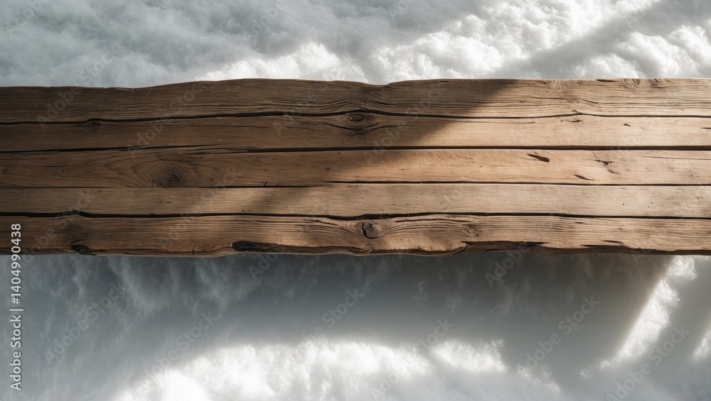 Poster empty dark wooden shelf with an isolated old table in the background for product display or montage 