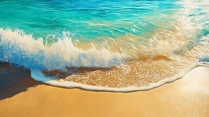 Serene Ocean Wave Crashing on Golden Sands: A Vibrant Coastal Painting
