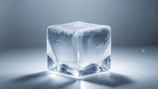 Isolated white backdrop featuring a block of ice