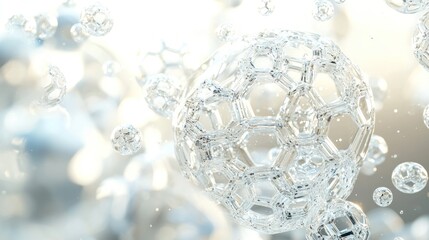Abstract Glass Spheres, Molecular Structure, Crystalline, Futuristic, Science, Technology,  3D Render, Digital Art, White Background