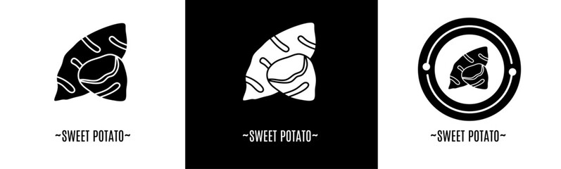 Sweet potato logo set. Collection of black and white logos. Stock vector.