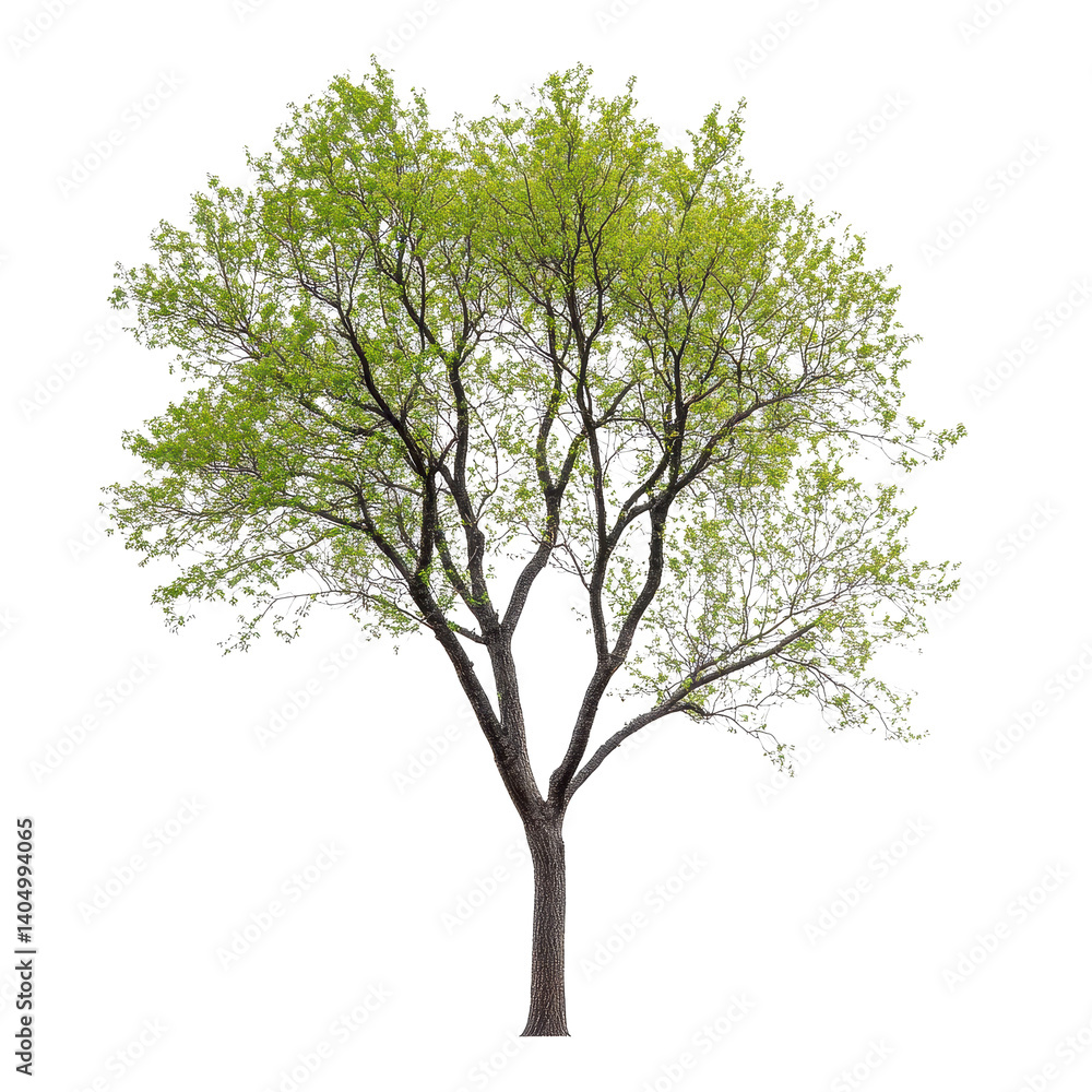 Poster isolated branch with lush green leaves from a tall tree in natural environment during daylight, isol