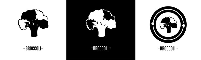 Broccoli logo set. Collection of black and white logos. Stock vector.