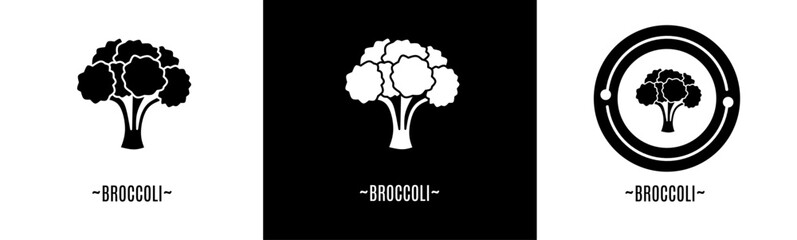 Broccoli logo set. Collection of black and white logos. Stock vector.