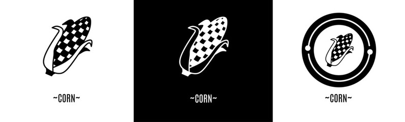 Corn logo set. Collection of black and white logos. Stock vector.